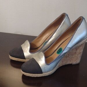 Stylish Metalic Silver and Blue Wedge Shoes